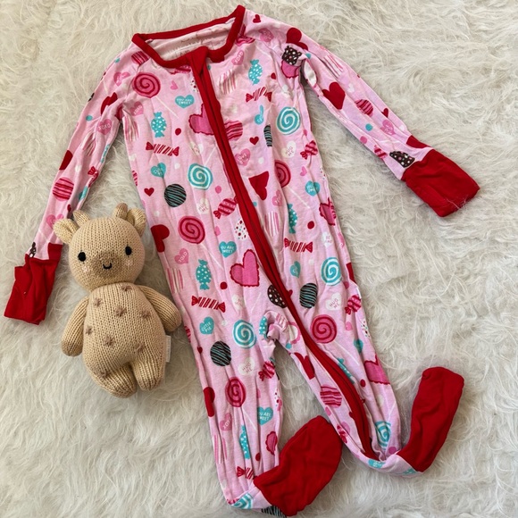 Little Sleepies Other - Little Sleepies Pink and Red Candy Heart Footie
